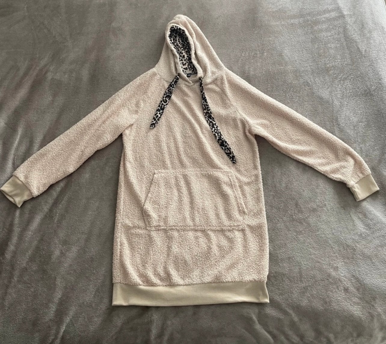 Patty Brard lange teddy hoody hoodie S/M, beige, zgan, Ophalen, Zo goed als nieuw, Beige