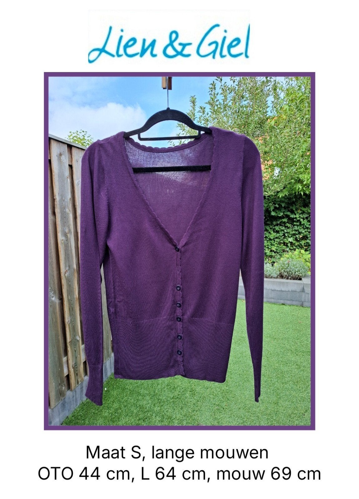 Paars vest Lien & Giel, lange mouwen, zgan, Kleding | Dames, Verzenden, Paars, Zo goed als nieuw, Maat 36 (S)