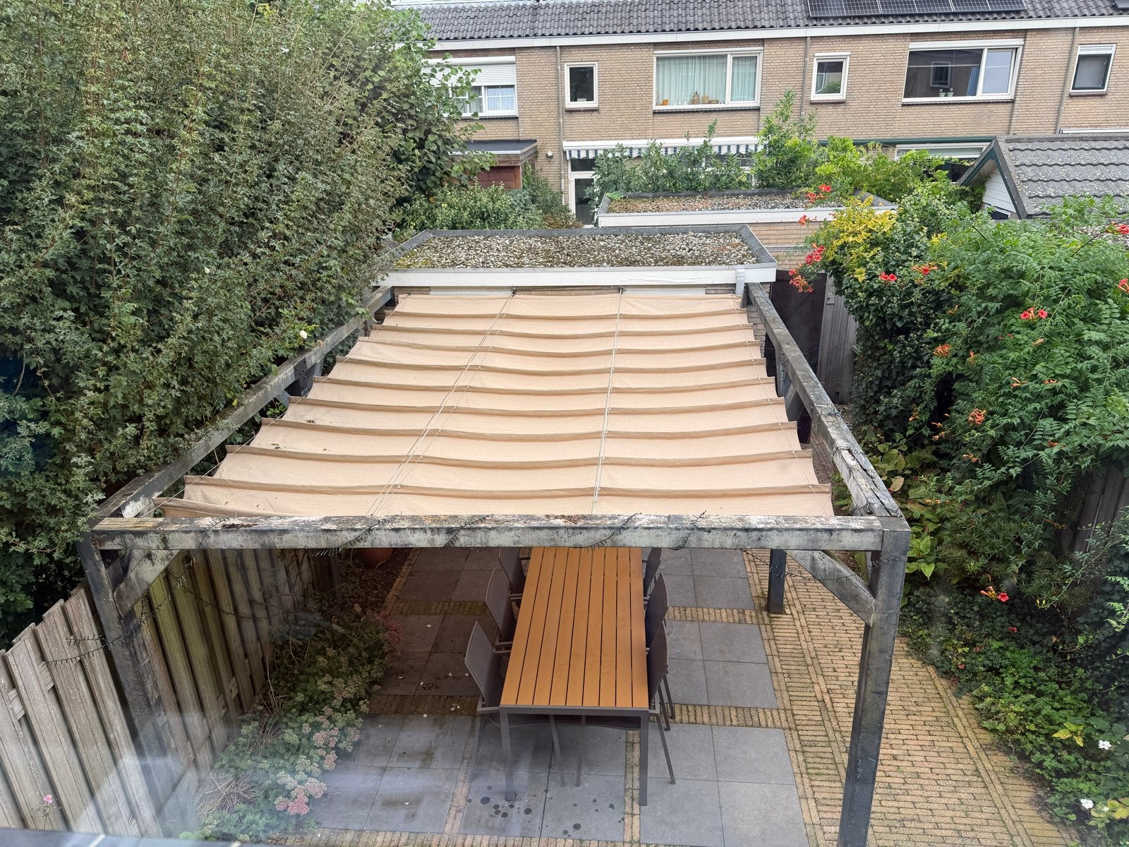 Nesling Harmonica Schaduwdoek Zand 3,7x5,0m, Tuin en Terras, Ophalen, Gebruikt