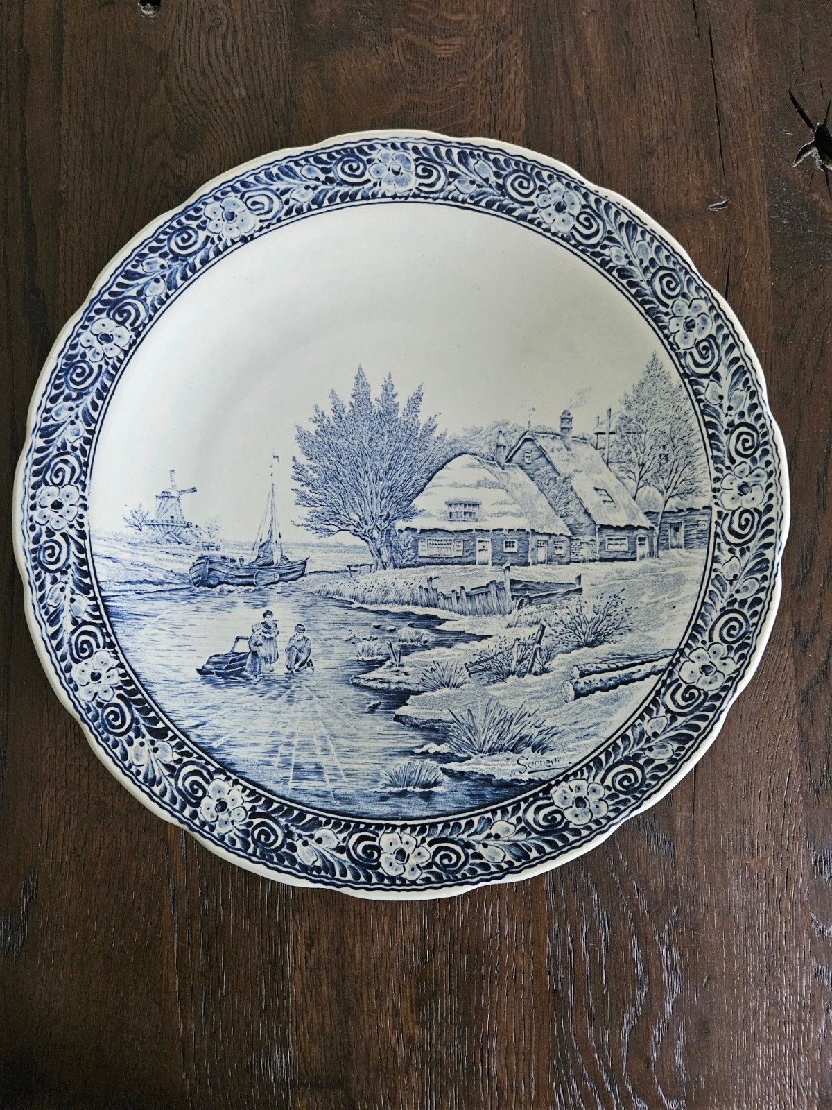 Boch Delfts blauw wandbord 40 cm, Ophalen of Verzenden