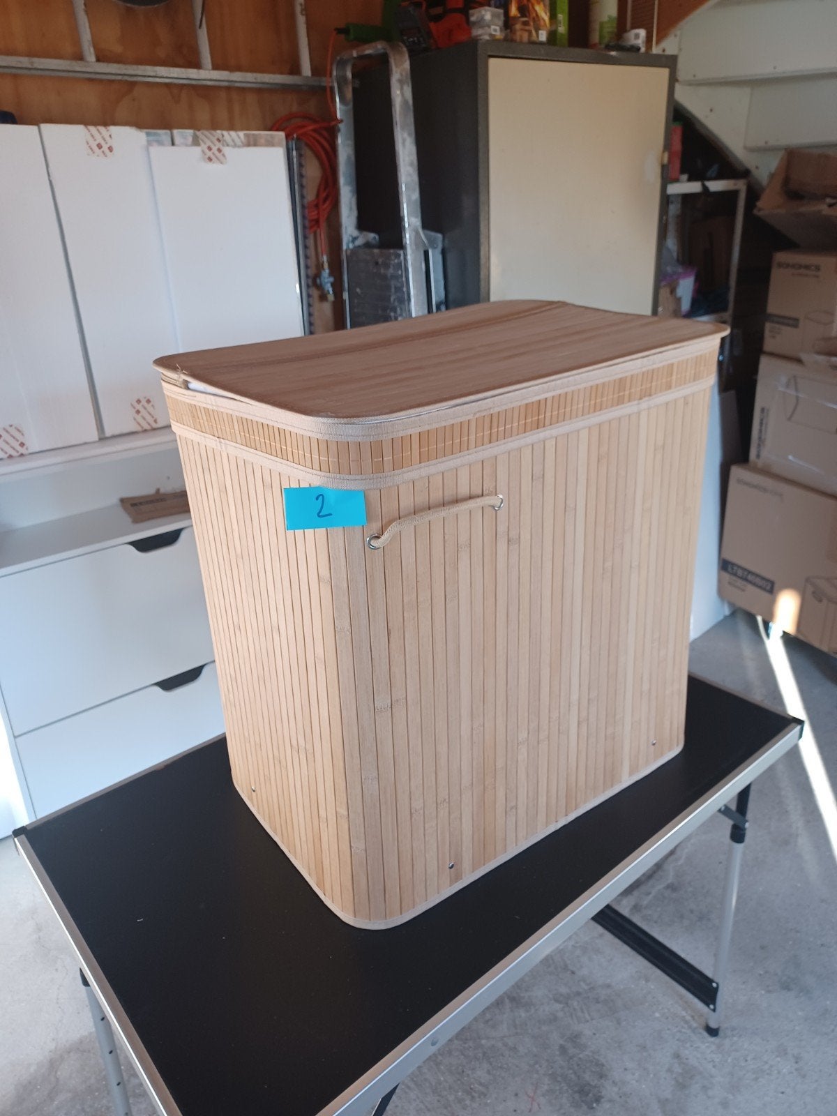 Bamboe wasmand met 3 vakken - Nieuw, Beige, Nieuw, Ophalen of Verzenden, Natuurlijk materiaal