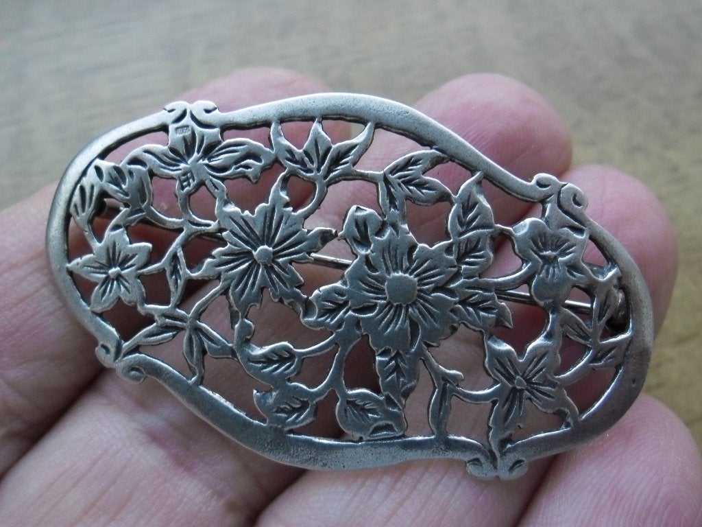 zilveren Biedemeier bloemen broche [775], 4 tot 7 cm, Verzenden, Zo goed als nieuw, Zilver