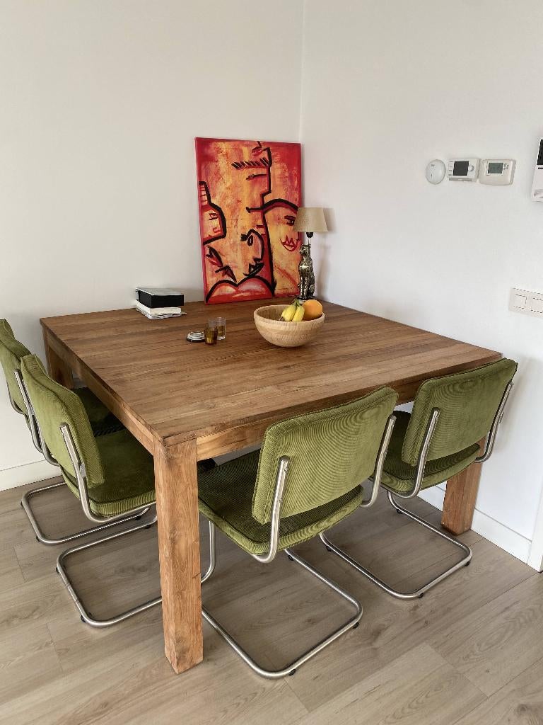 Massief teakhout eettafel, Ophalen, Gebruikt, 100 tot 150 cm, Teakhout