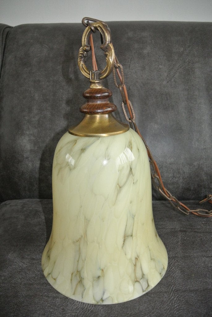 Antieke hanglamp gemarmerd glas belontwerp, Antiek en Kunst, Ophalen