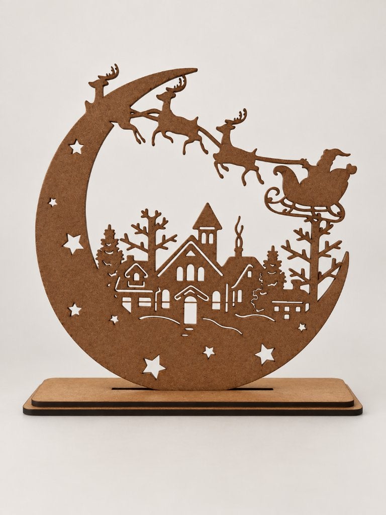 Houten kerstdorp in halve maan op voet | 18 cm, Verzenden, Nieuw