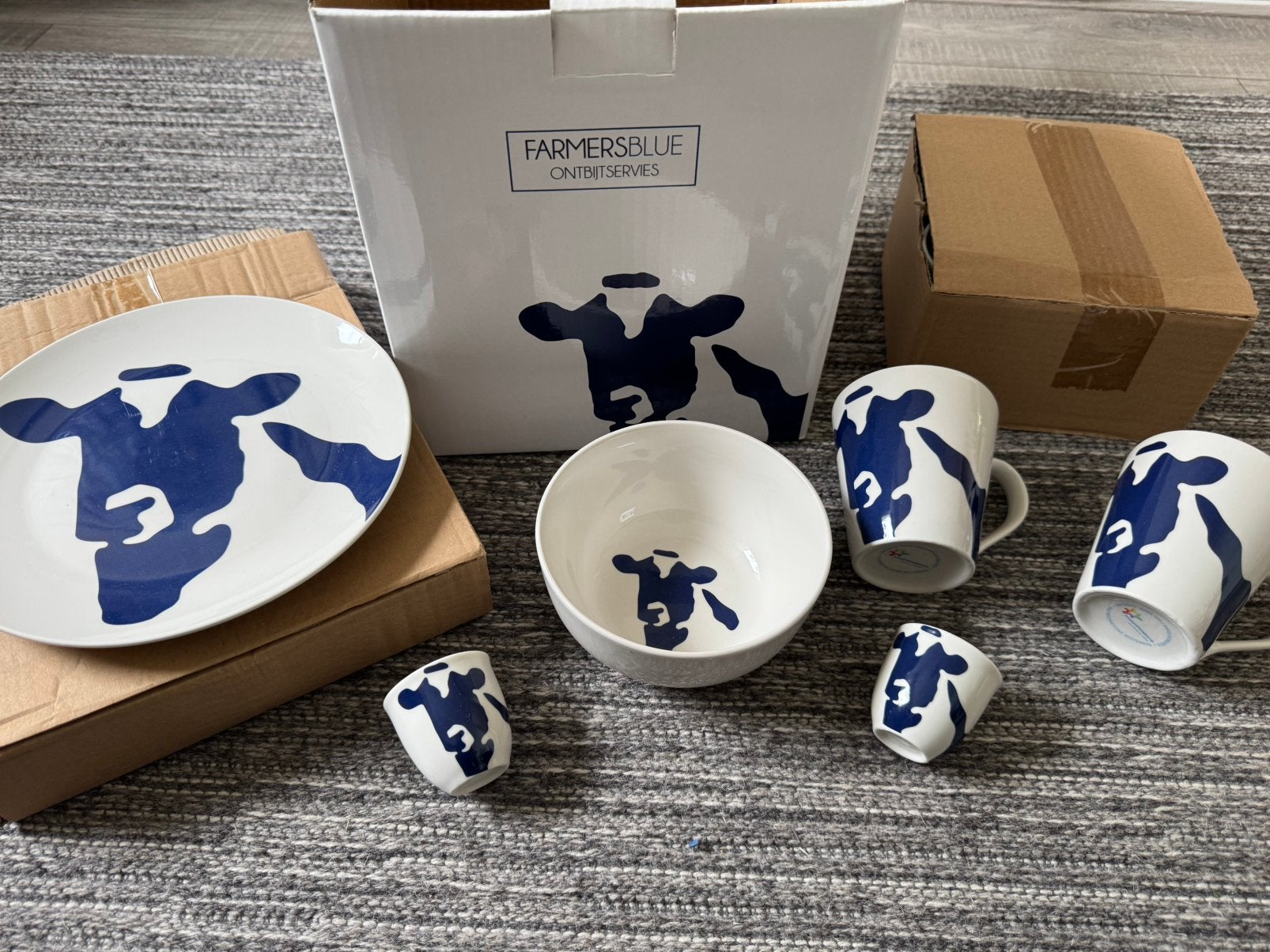 Farmersblue Ontbijtservies 4-delig - Nieuw in verpakking, Ophalen, Overige merken, Nieuw, Overige stijlen