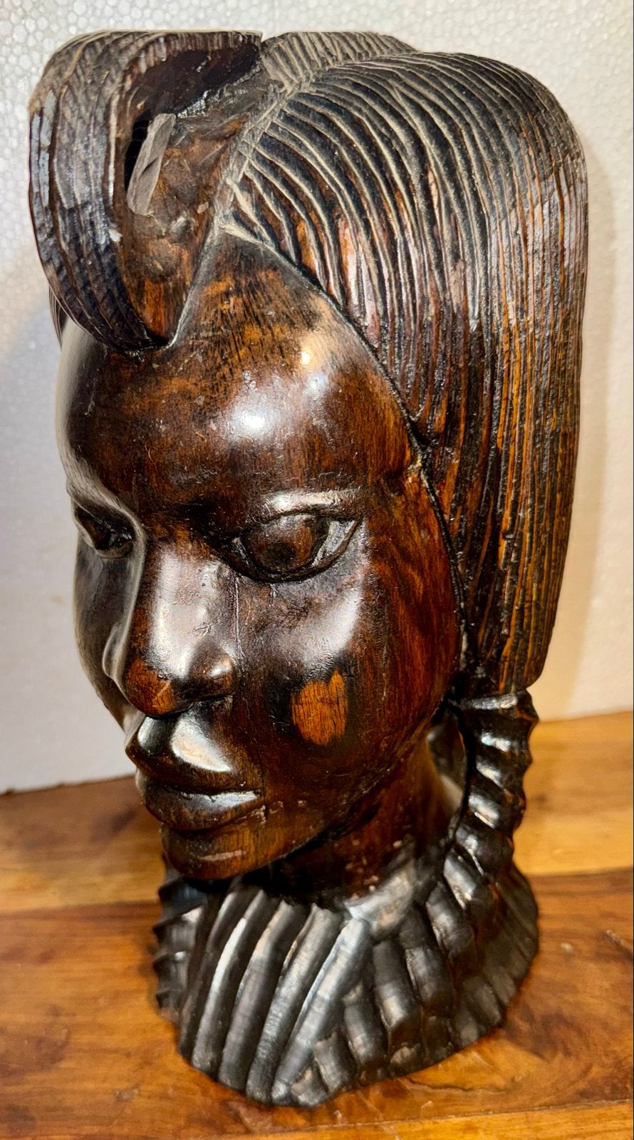 Zwaar houten beeld van een vrouwenhoofd - 30 cm, Ophalen of Verzenden, Handgemaakt, 20 - 50 cm, Beeld
