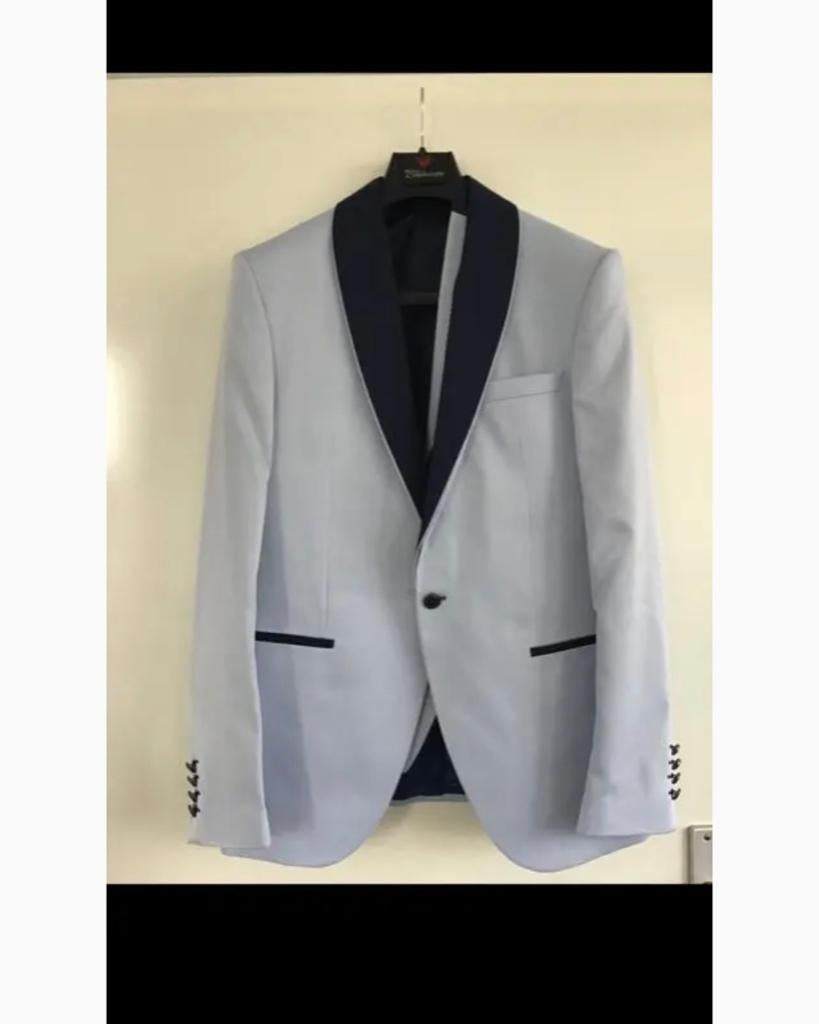 Compleet Trouwpak Bruidegompak pak kostuum jasje pantalon, Ophalen of Verzenden, Zo goed als nieuw, Blauw