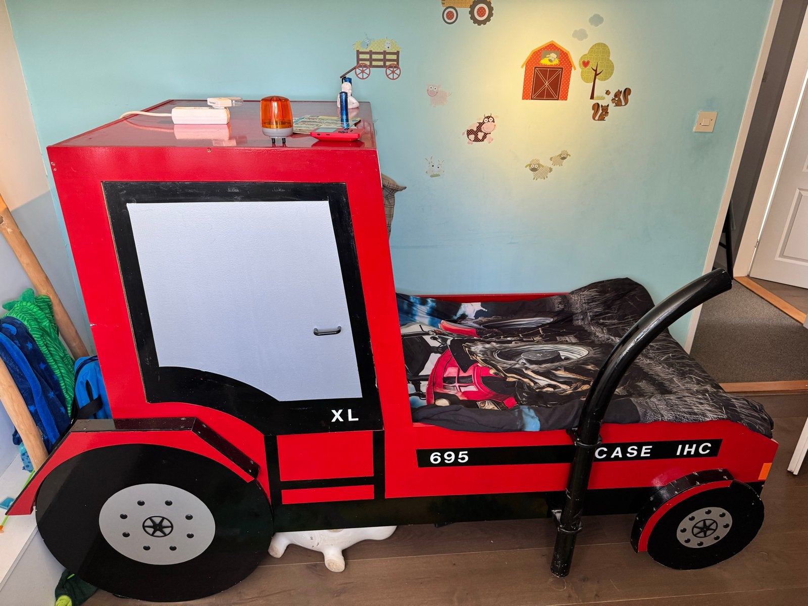 Uniek Tractorbed - Rood met Lattenbodem, Ophalen, Gebruikt, 100 cm of meer, Lattenbodem
