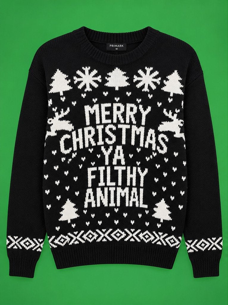 Merry Christmas Ya Filthy Animal" M, Ophalen of Verzenden, Zo goed als nieuw, Maat 38/40 (M), Zwart