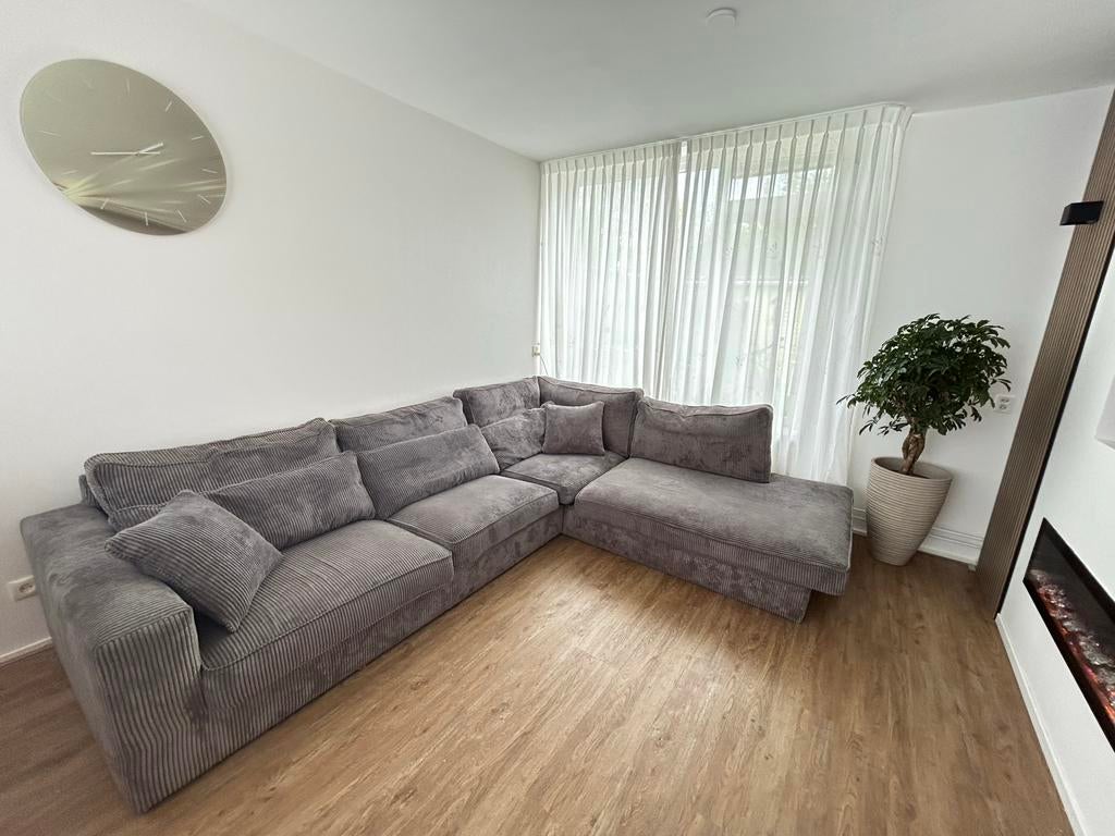 Grote hoekbank van ribstof - 310x270 cm, Ophalen, Gebruikt, 100 tot 125 cm, Hoekbank