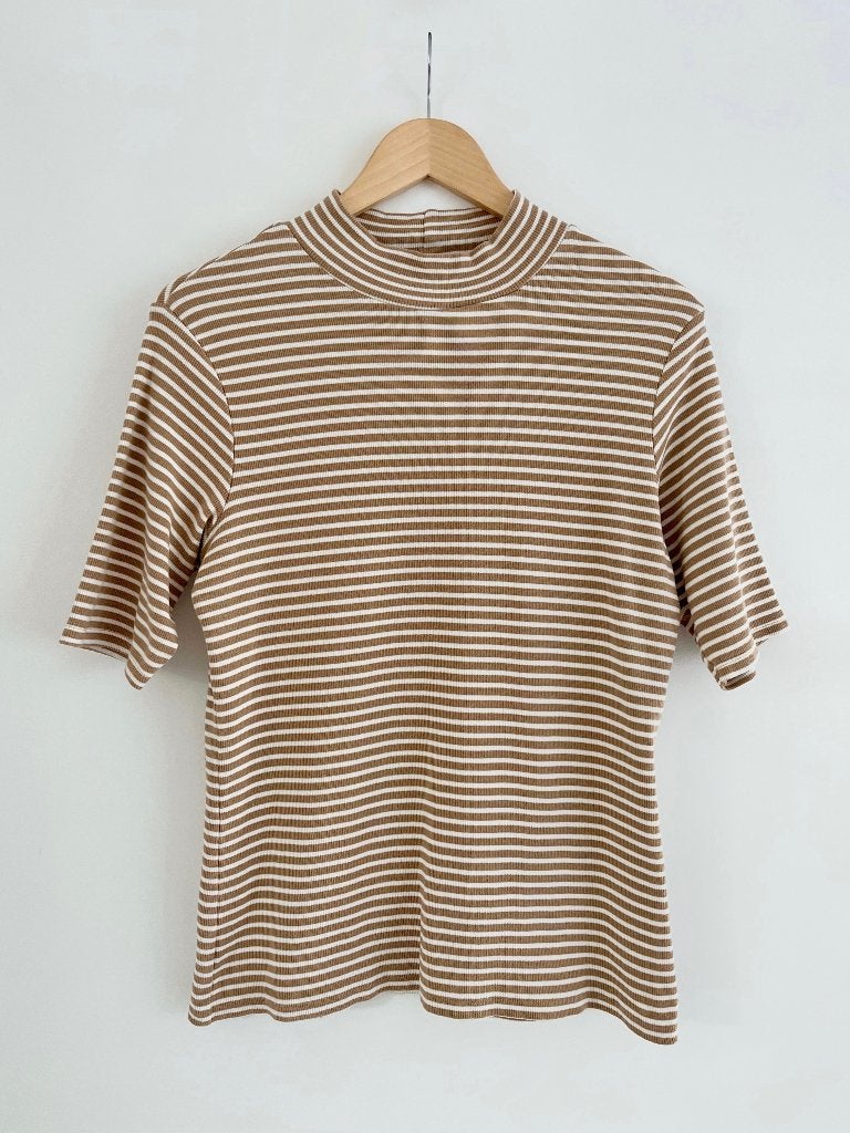 Fijn gebreide top camel/wit gestreept Costes – maat XL / 42, Meerkleurig, Maat 42/44 (L), Ophalen of Verzenden, Zo goed als nieuw