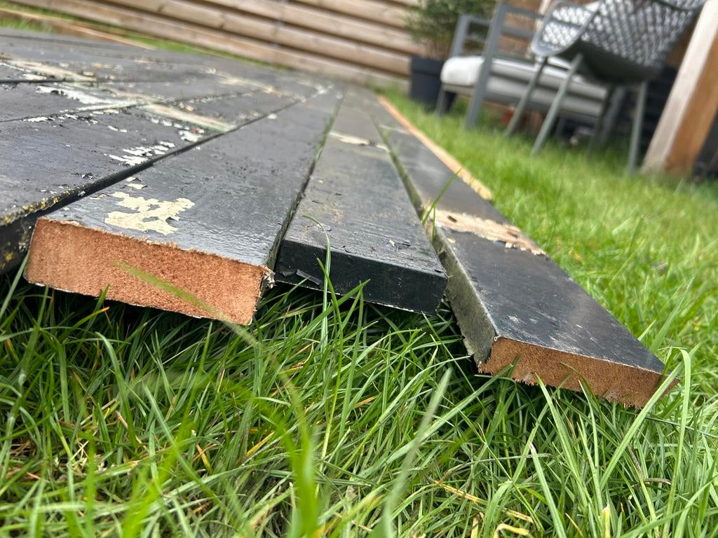 Marantie hardhouten planken 9,5x2,5 cm diverse lengtes, Doe-het-zelf en Verbouw, Hout en Planken, Ophalen, Gebruikt, 25 tot 50 mm