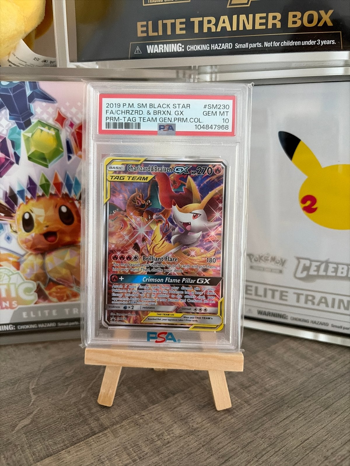 Charizard Braixen GX SM230 PSA 10 Gem Mint Pokémon Kaart, Ophalen of Verzenden, Zo goed als nieuw, Losse kaart, Foil