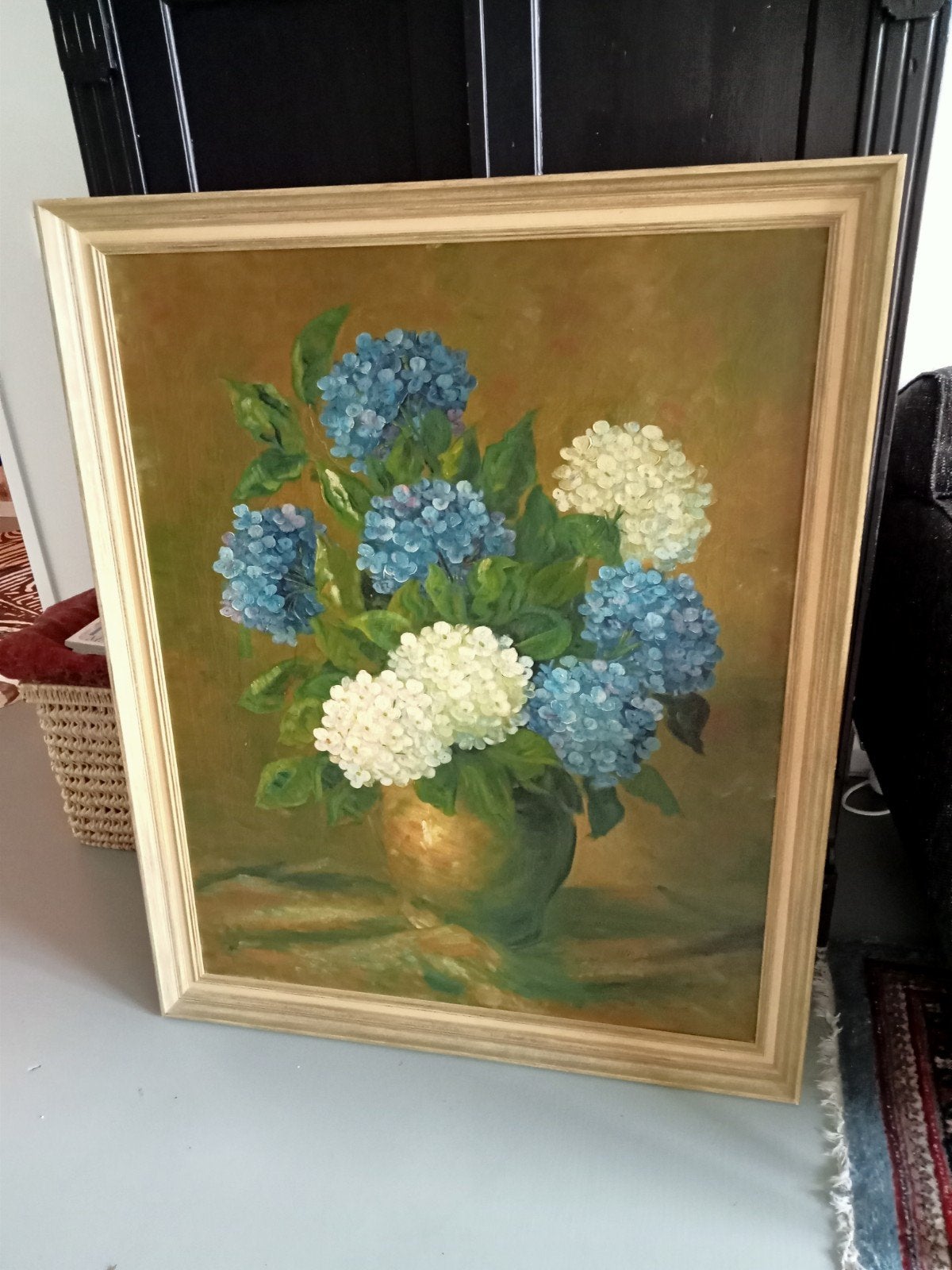 Schilderij met Hortensia's - Gesigneerd, Antiek en Kunst, Ophalen