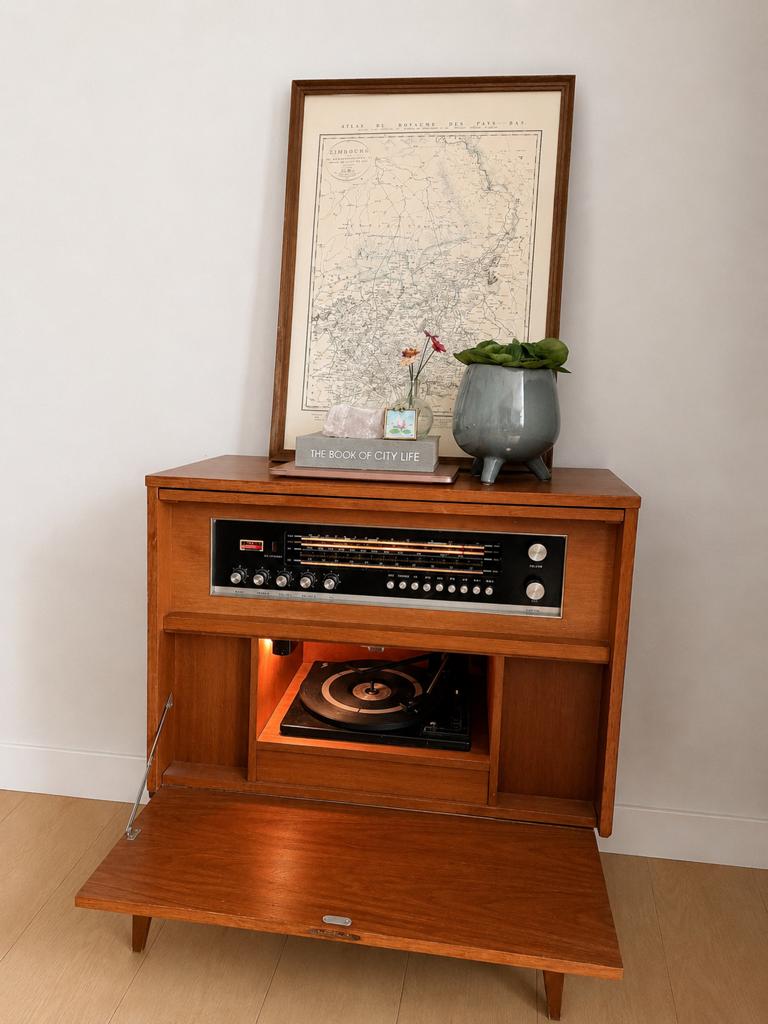 vintage Stereo platenspelerkast stereomeubel radio, Antiek en Kunst, Antiek | Tv's en Audio, Ophalen