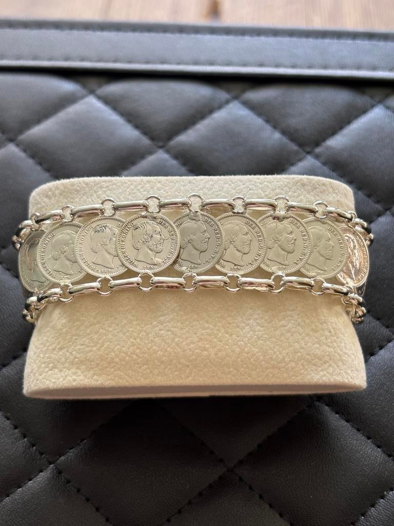 IN PRIJS VERLAAGD!Antiek zilveren 5 centjes armband Willem 3, Verzenden, Zilver, Armband