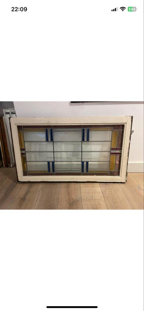 Glas in lood raam met kozijn, Ophalen, Gevelraam of Ruit, Gebruikt, 80 tot 120 cm