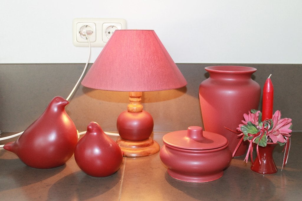 Diverse bordeaurode woonaccessoires (inclusief lampje), Mediterraans, Ophalen of Verzenden, Zo goed als nieuw, Rood