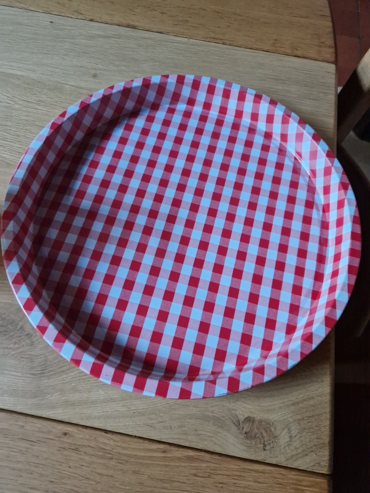 ROND LANDELIJK DIENBLAD ❤️ ROOD GEBLOKT, Ophalen of Verzenden, Nieuw, Rond, Metaal