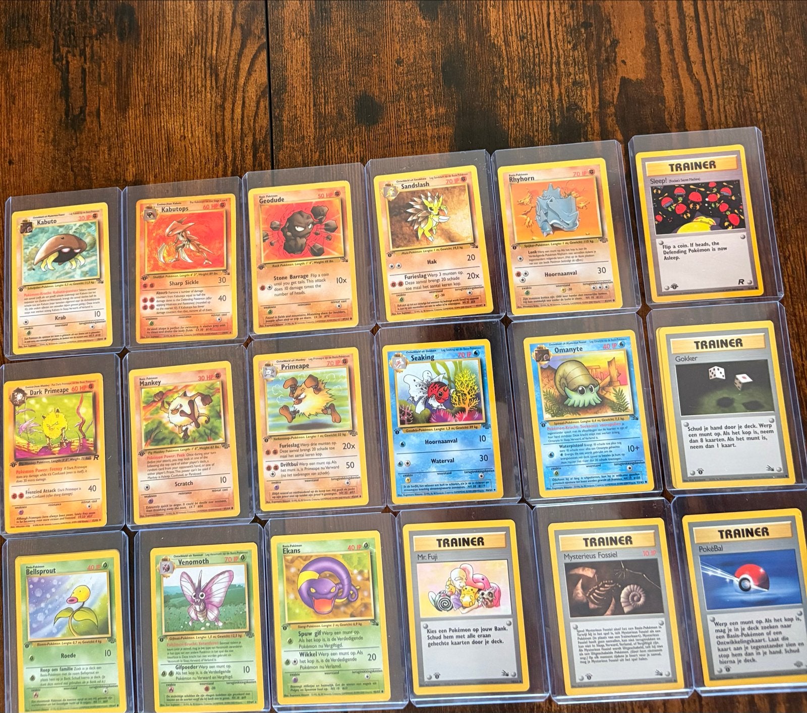 1st Edition Pokémon Kaarten - Boven Gemiddeld & Gesleeved, Ophalen of Verzenden, Zo goed als nieuw, Meerdere kaarten