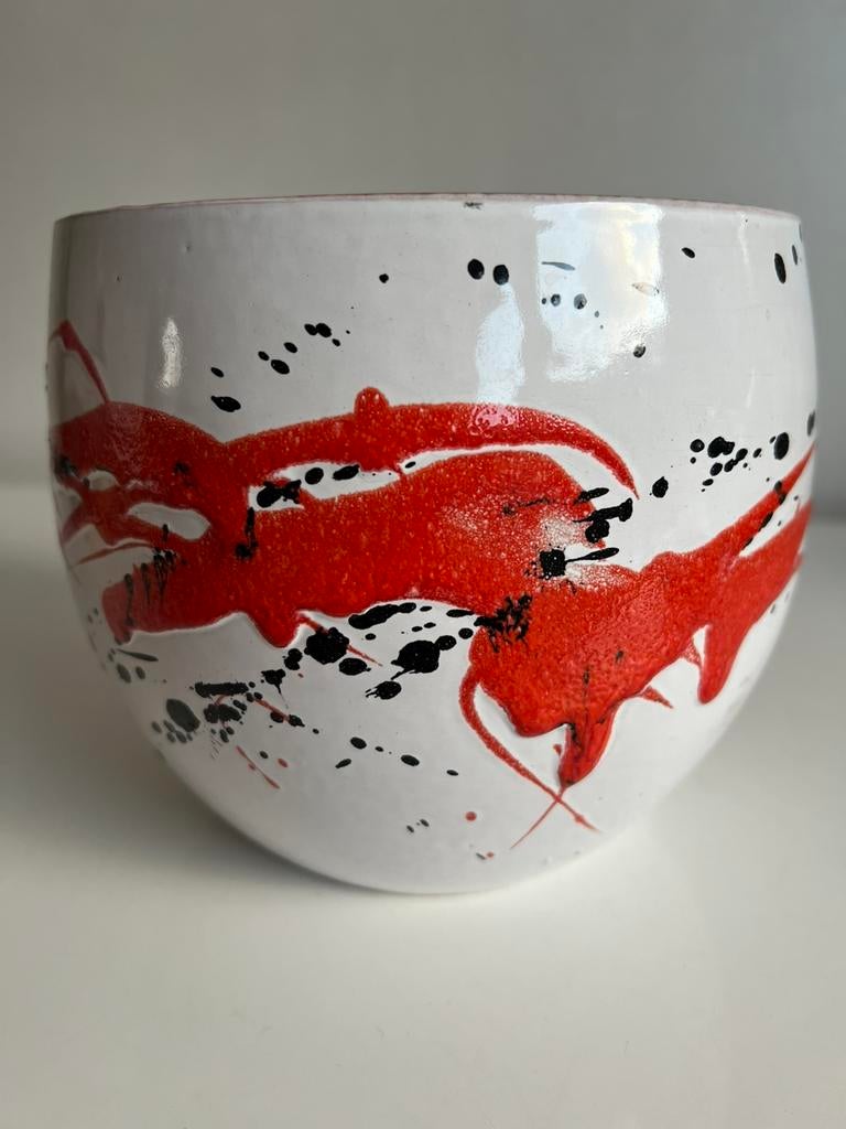 Vintage Marei Germany Bloempot Bol Wit Oranje Spetters 70’s, Antiek en Kunst, Antiek | Keramiek en Aardewerk, Ophalen of Verzenden