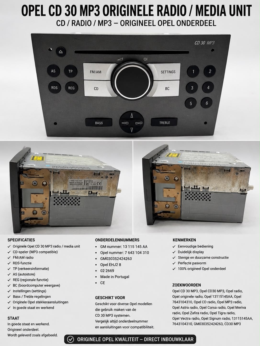 Opel CD 30 MP3 Originele Radio / Media Unit, Ophalen of Verzenden, Gebruikt
