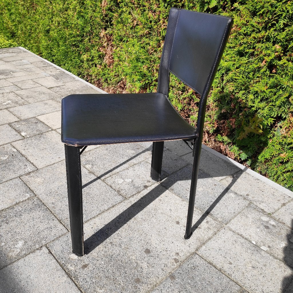Eettafelstoel - S91 Fasem - Zwart Leer - 2 stuks, Ophalen, Gebruikt, Twee, Zwart
