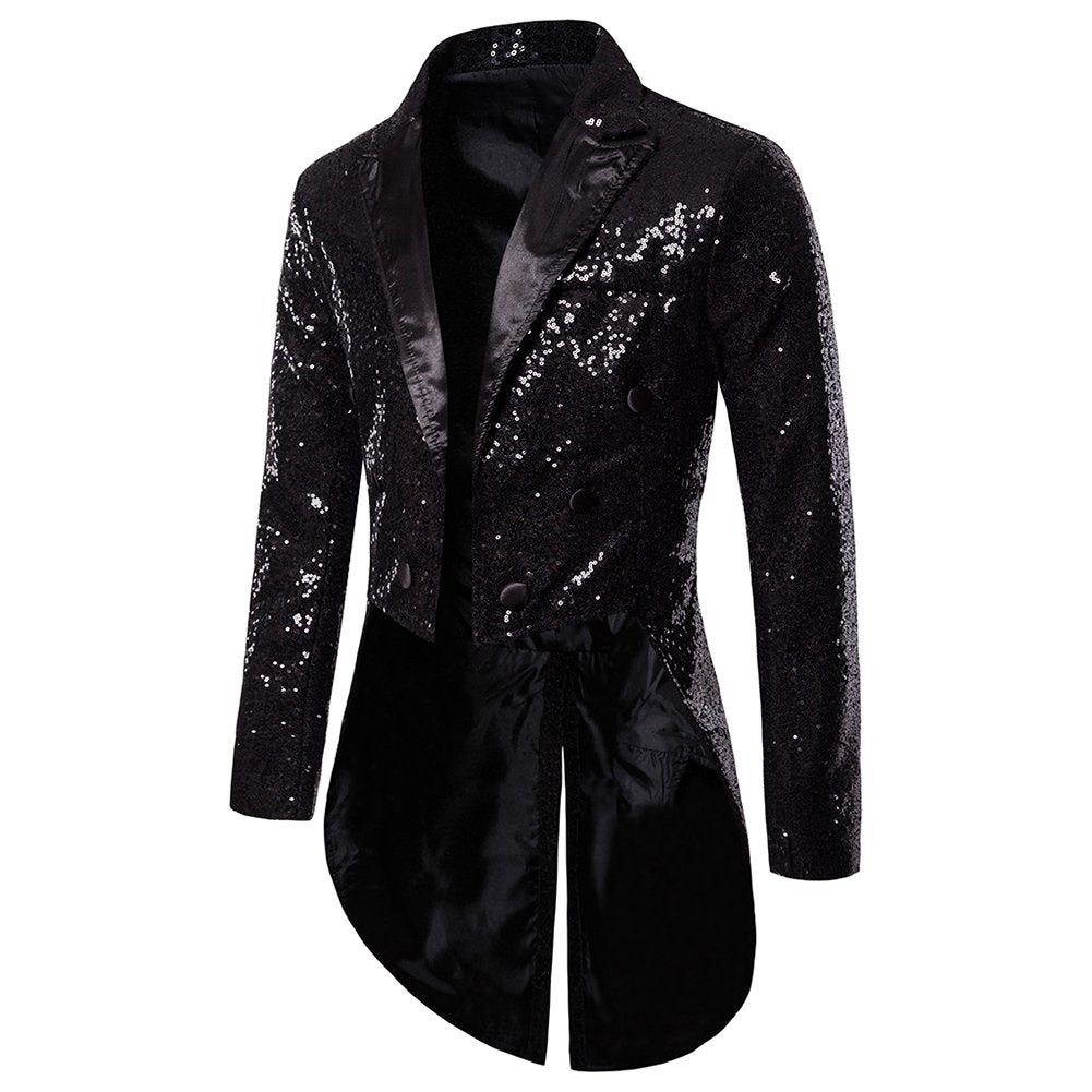 Heren lang zwart glitter colbert mannen zwarte blazer jas, Verzenden, Nieuw, Overige maten, Zwart