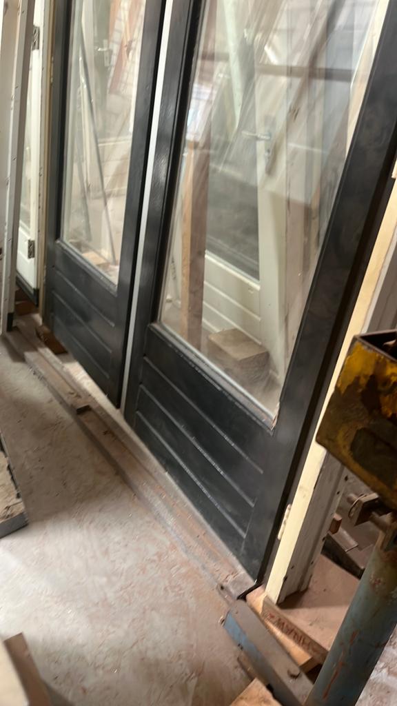 Hardhouten tuindeuren met kozijn, Doe-het-zelf en Verbouw, Deuren en Horren, Gebruikt, Ophalen of Verzenden, 200 tot 215 cm, Glas