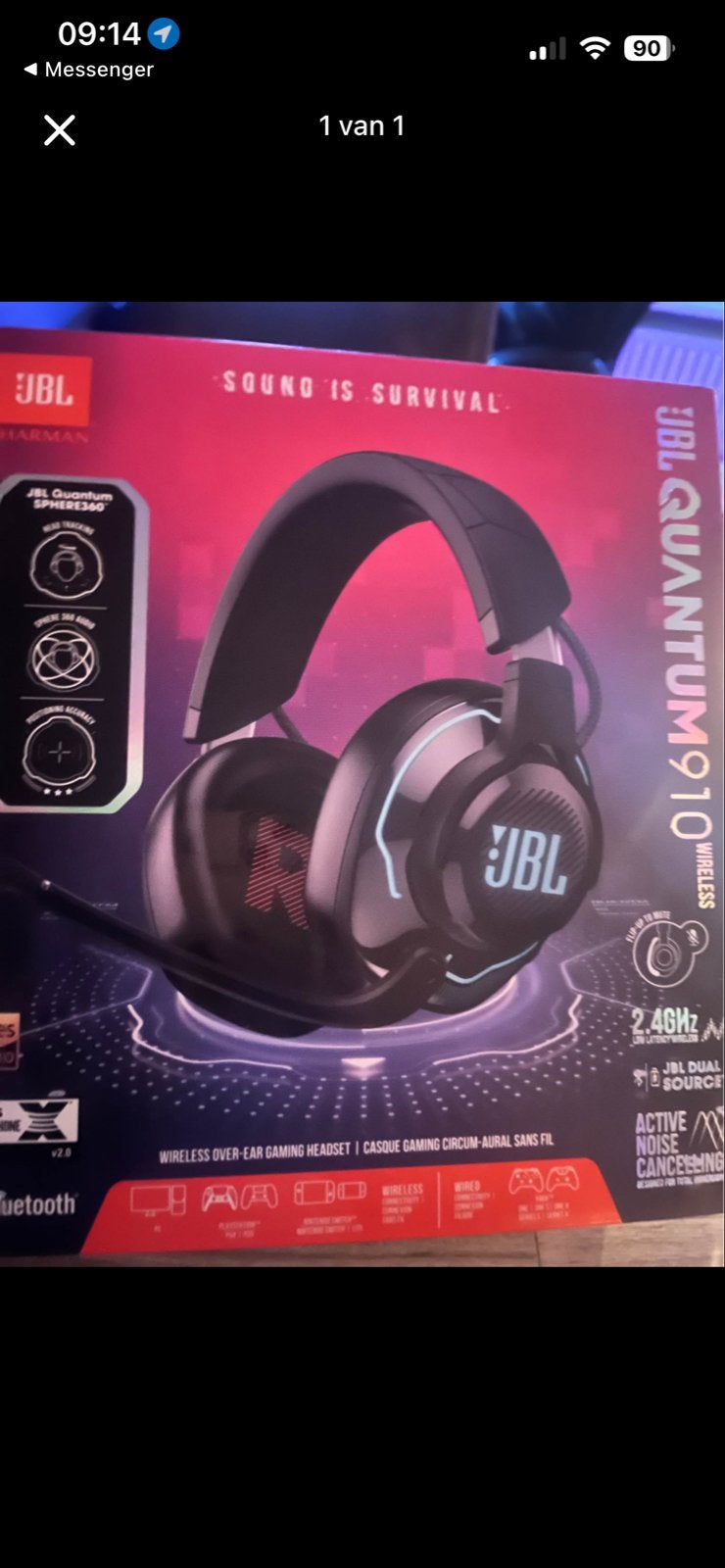 Nieuwe JBL Quantum 910 Draadloze Gaming Headset, Gaming, JBL, Bluetooth, Nieuw