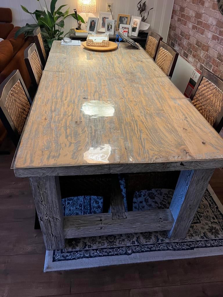 Grote houten eettafel, Gebruikt, 200 cm of meer, Ophalen of Verzenden, Vijf personen of meer