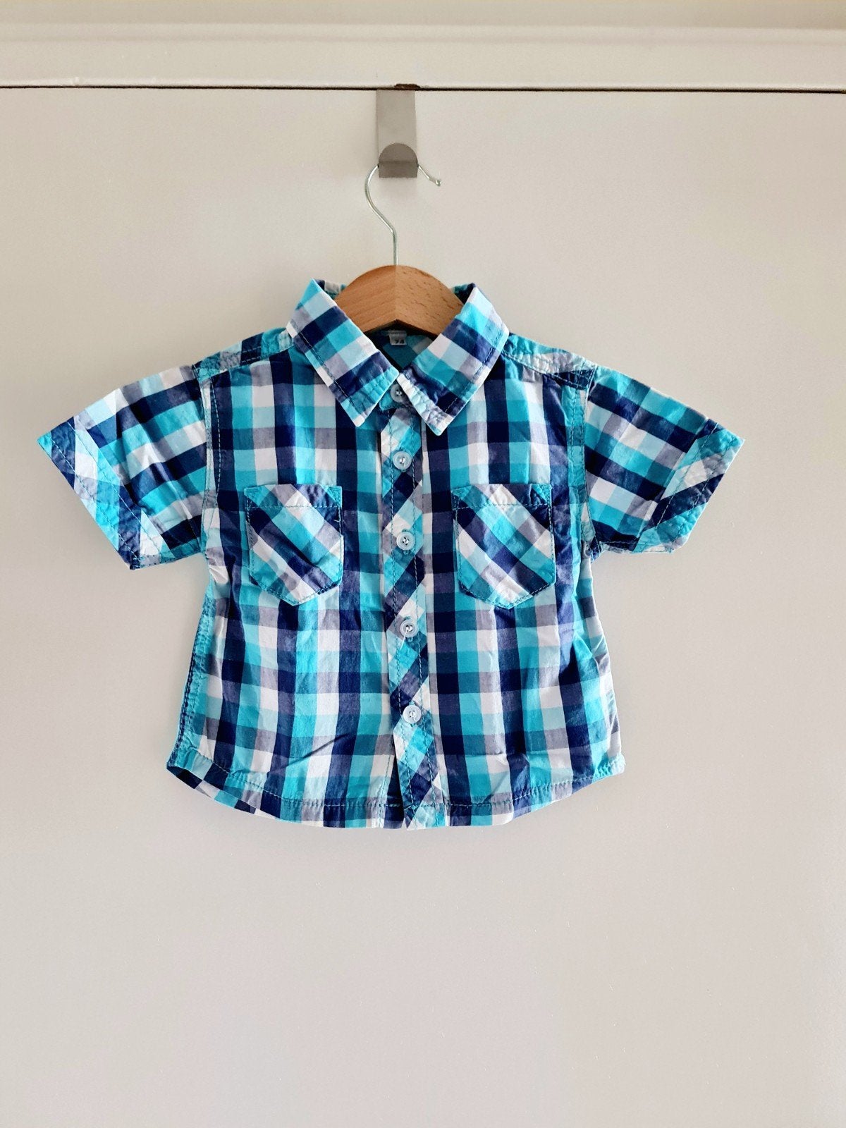 Mooi geblokt overhemd maat 74, Kinderen en Baby's, Babykleding | Maat 74, Zeeman, Ophalen of Verzenden, Zo goed als nieuw, Overhemdje of Bloesje