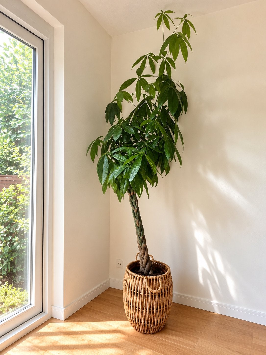 Grote Pachira Aquatica / Geldboom met BOLIA rieten mand, Ophalen, Overige soorten, Halfschaduw, In pot