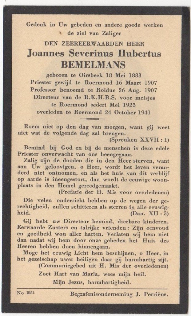 Rolduc / Joannes S. Bemelmans 1883 Oirsbeek + 1941 Roermond, Verzenden