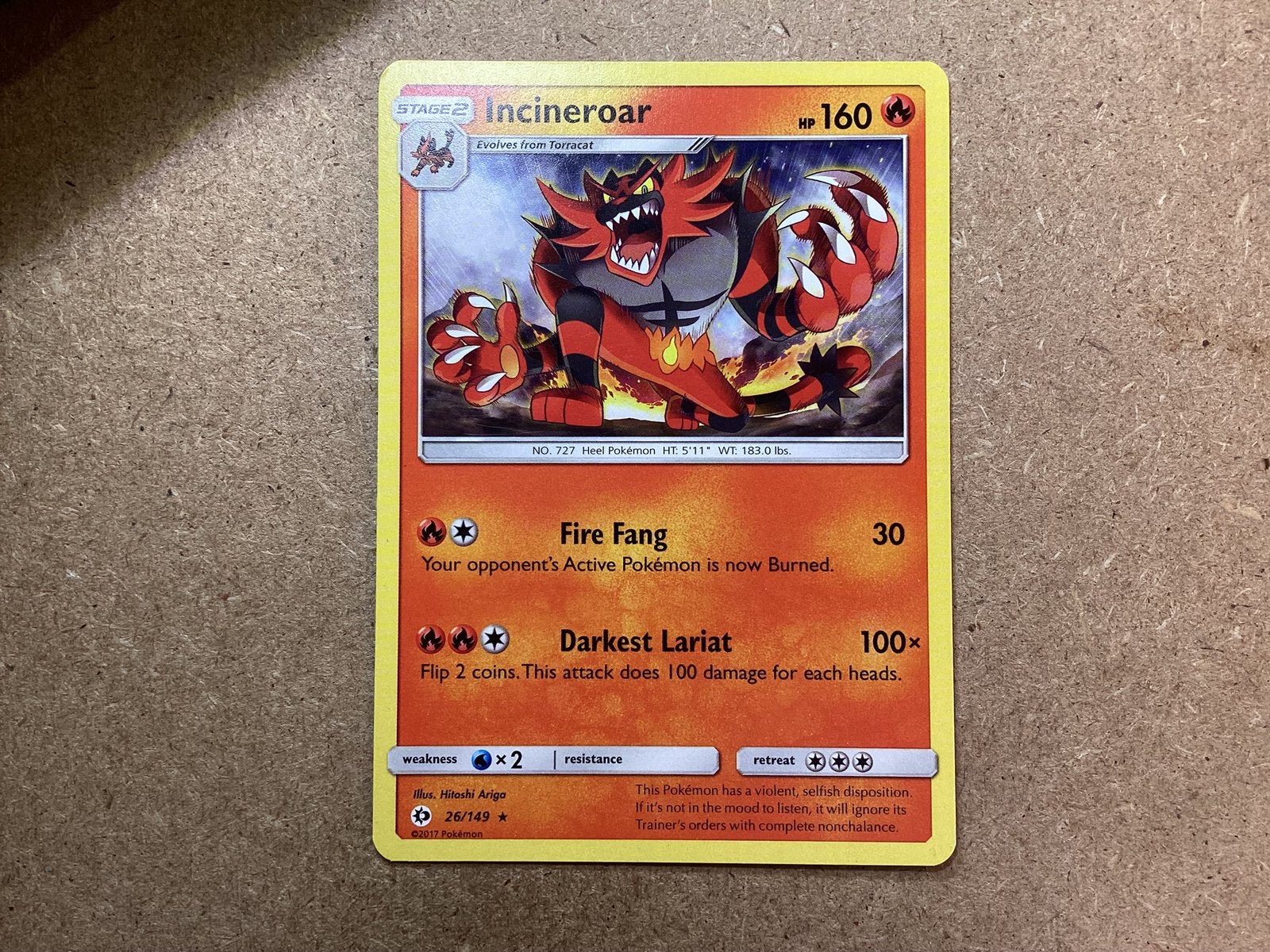 1x Incineroar [SUM 026/149] (Excellent), Hobby en Vrije tijd, Verzamelkaartspellen | Pokémon, Zo goed als nieuw, Losse kaart, Ophalen of Verzenden