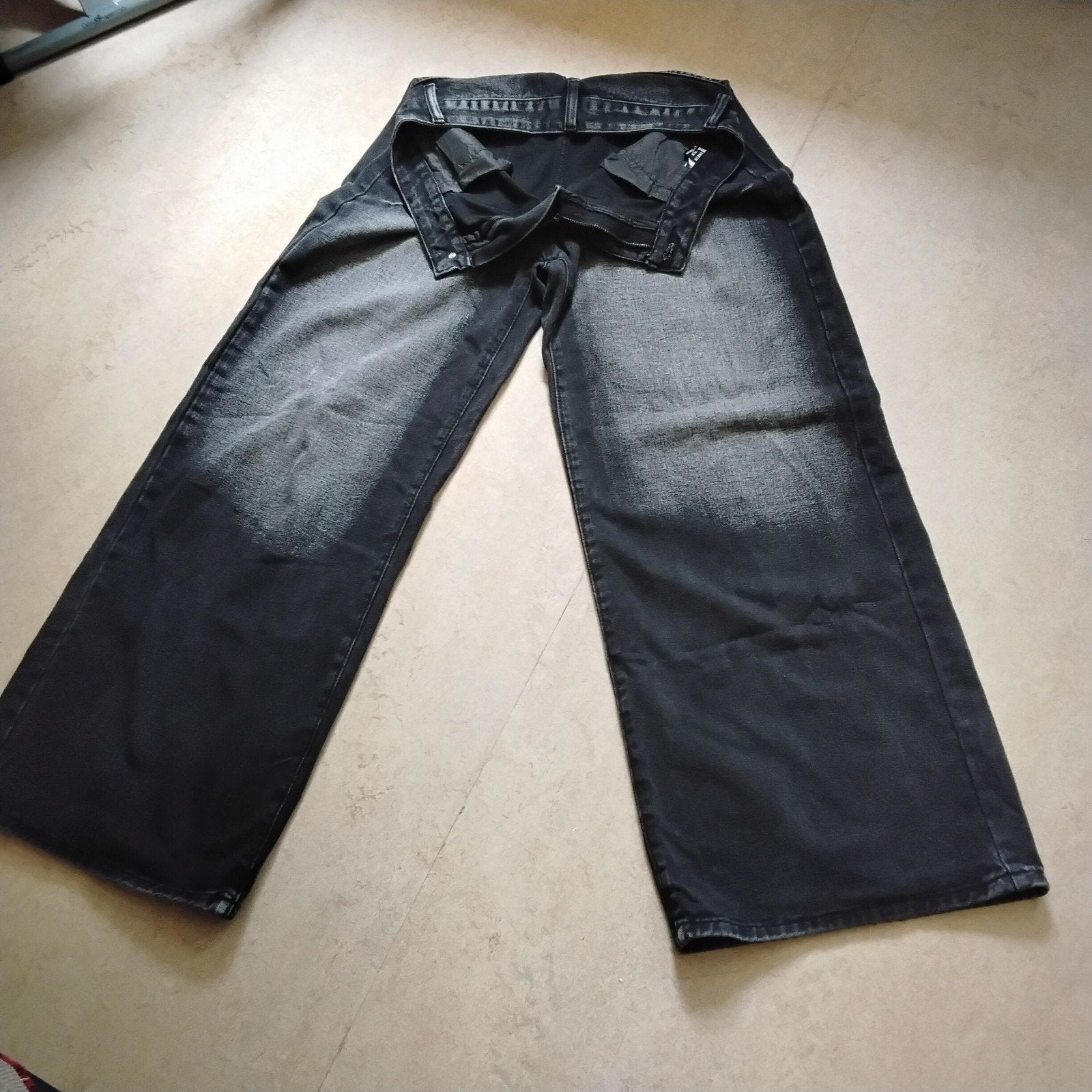 Shein - denim wijde pijpen 28  - zwart., Zwart, Ophalen of Verzenden, Zo goed als nieuw, Maat 34 (XS) of kleiner