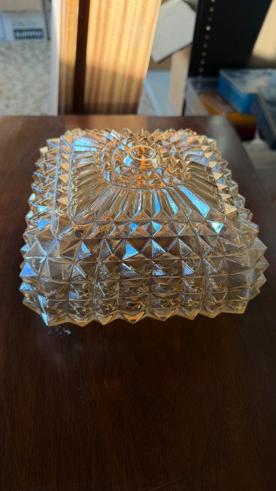 Glazen kap voor plafondlamp amberkleurig vierkant 18 cm, Ophalen, Zo goed als nieuw