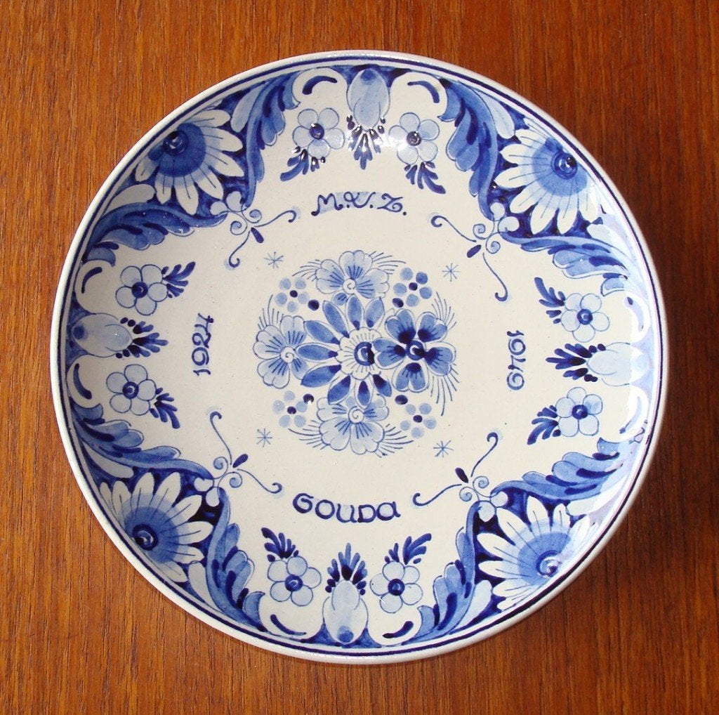 MVZ Gouda 1924 1949 Schoonhoven Holland Delfts W.J. Bord, Antiek en Kunst, Ophalen of Verzenden