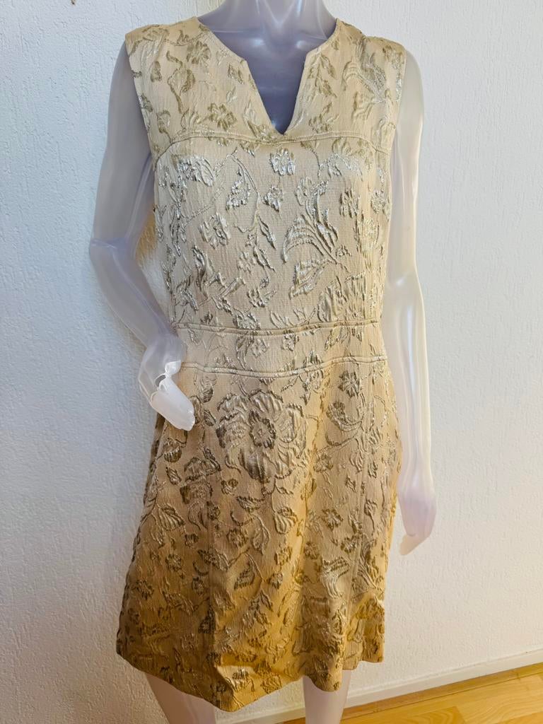 Caroline Biss beige met goud gevoerde jurk - 40/42, Maat 38/40 (M), Verzenden, Beige, Zo goed als nieuw
