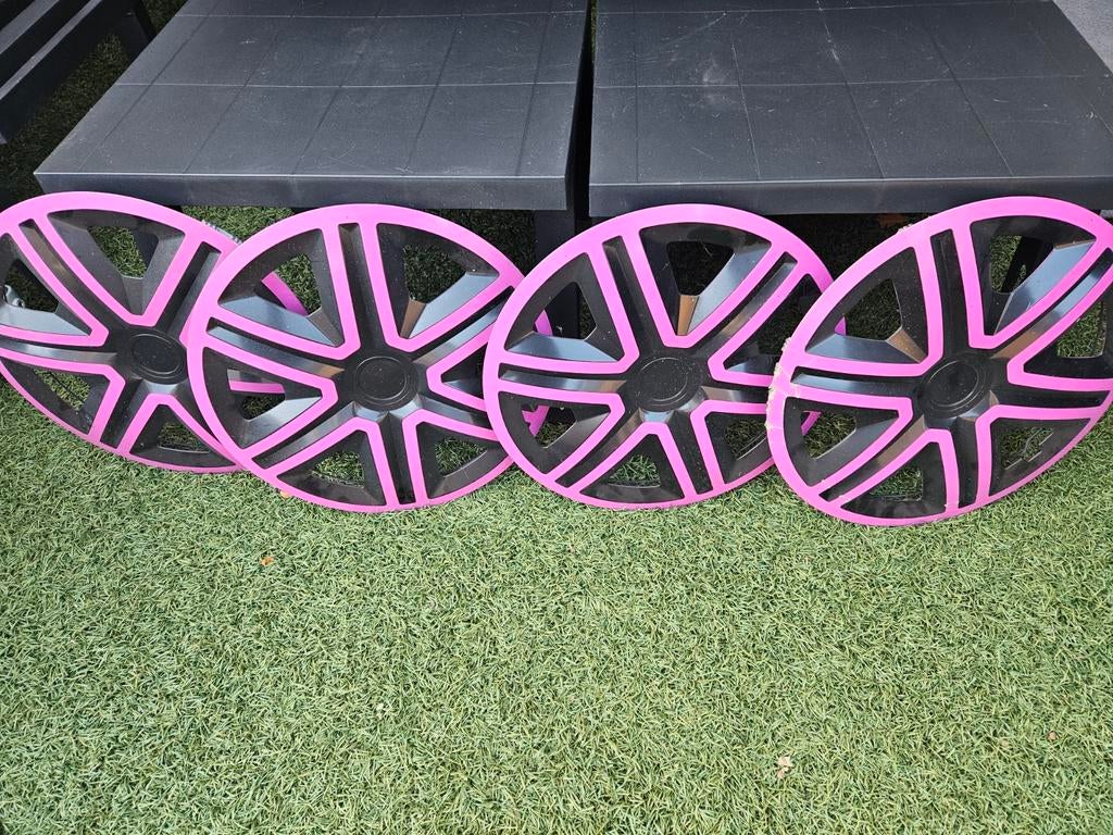 4 zwart/roze wieldoppen 16inch, Ophalen of Verzenden, Gebruikt
