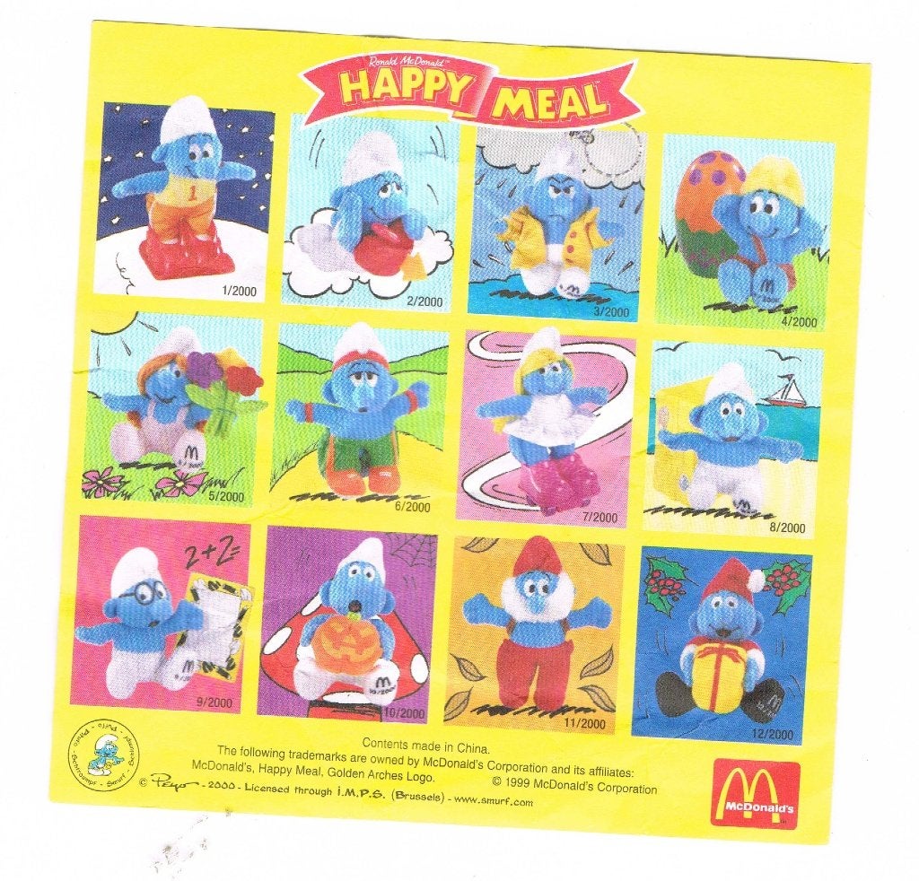 12 Smurfen - mist bij Brilsmurf magnetische bordje, Verzamelen, Smurfen, Ophalen of Verzenden, Verschillende Smurfen