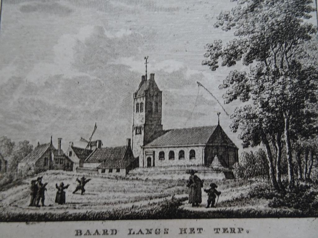 gravure kerk van Baard op terp, Friesland, Bendorp 1792, Verzenden, Stadsgezicht, Gravure, Origineel