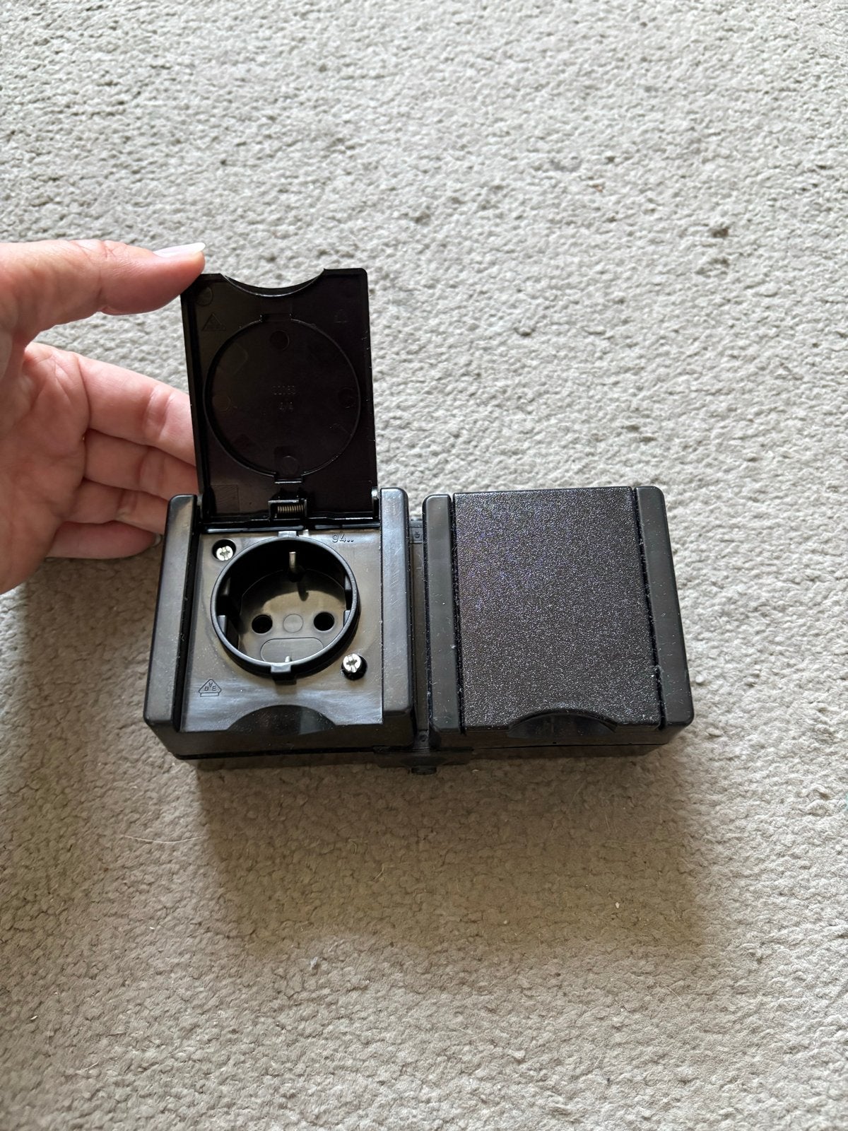 Kopp Dubbel Geaard buiten Stopcontact - Zwart, 16A, 250 VAC, Ophalen of Verzenden, Nieuw, Overige merken, Stopcontact