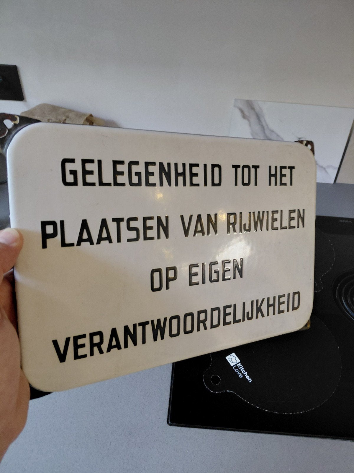 Emaille reclamebord te koop/ruil, Ophalen of Verzenden, Gebruikt, Reclamebord