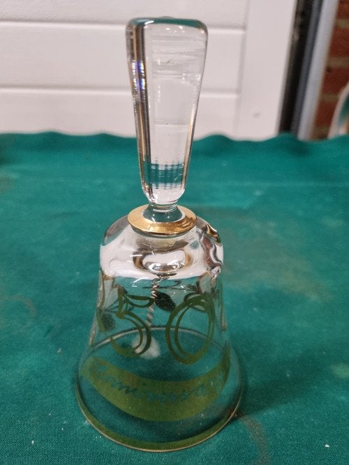 tafelbel kristal 50 jaar met bladgoud, Ophalen of Verzenden, 'T Olde Gre-j, Info@toldegrej.nl, Endepoelstraat 20f Didam