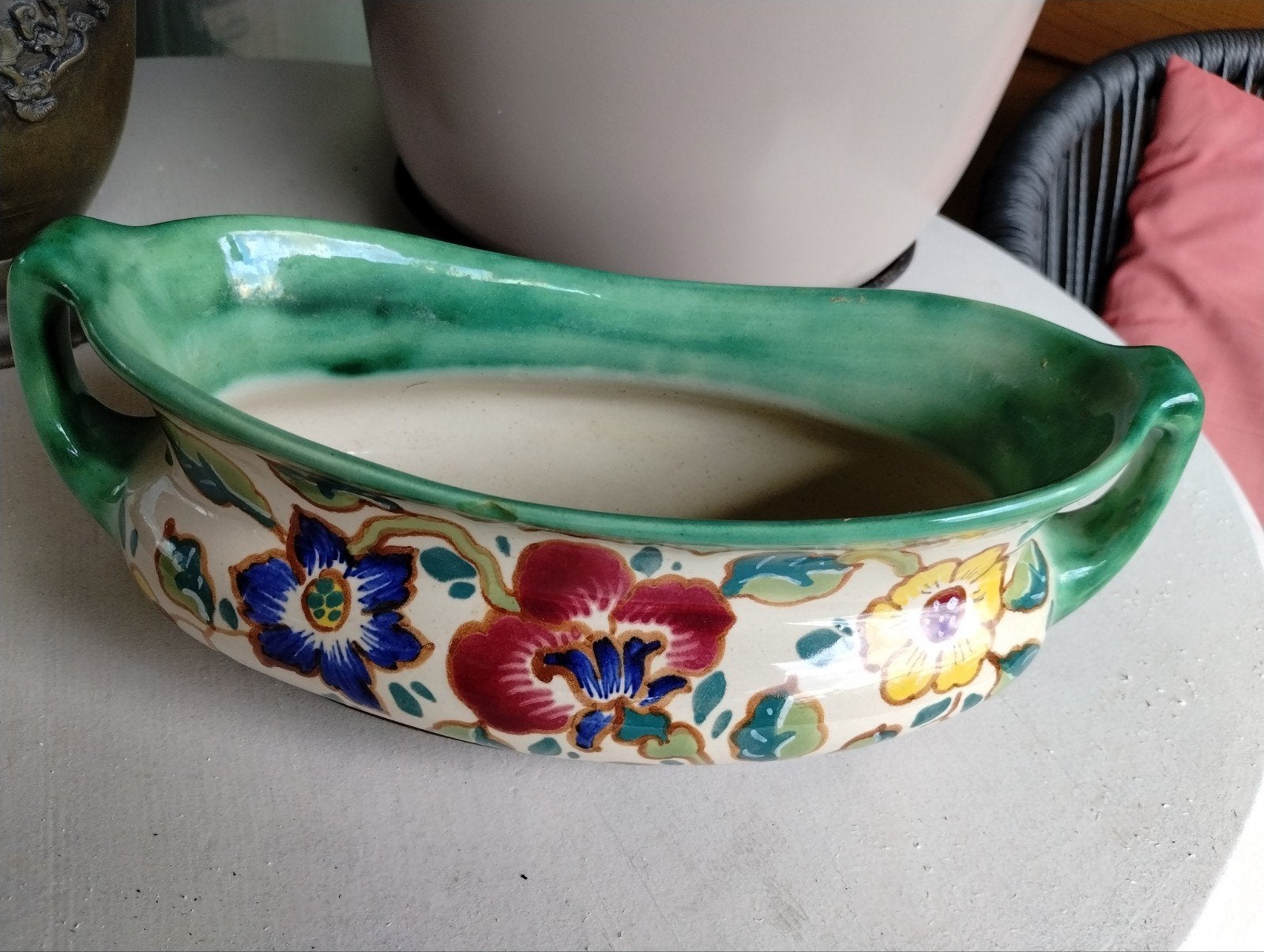Gouda Regina Holland jardinière met bloemmotief, Antiek en Kunst, Ophalen of Verzenden