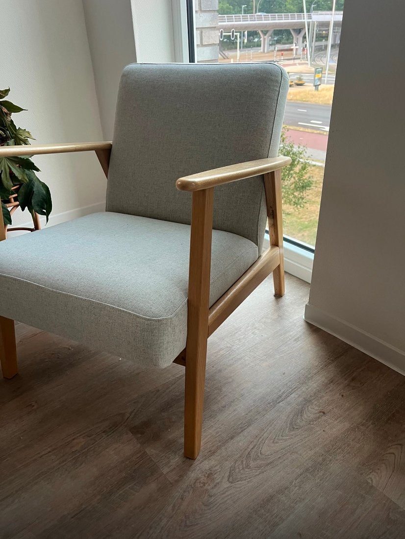 Ikea EKENÄSET Fauteuil, eiken/Gunnared beige, UTRECHT, Ophalen, Deens, design, 75 tot 100 cm, Zo goed als nieuw