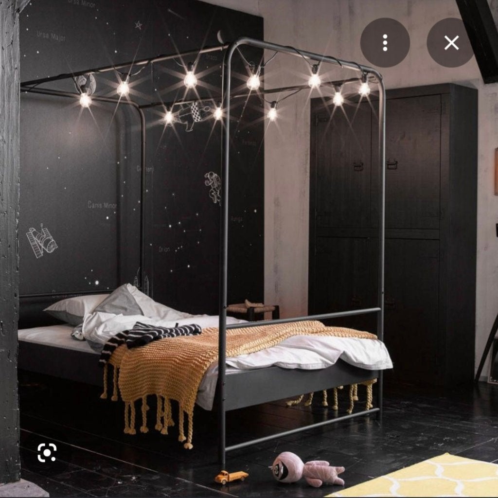 VT Wonen hemelbed zwart metaal 90 x 200, Ophalen, Gebruikt, 90 cm, Eenpersoons