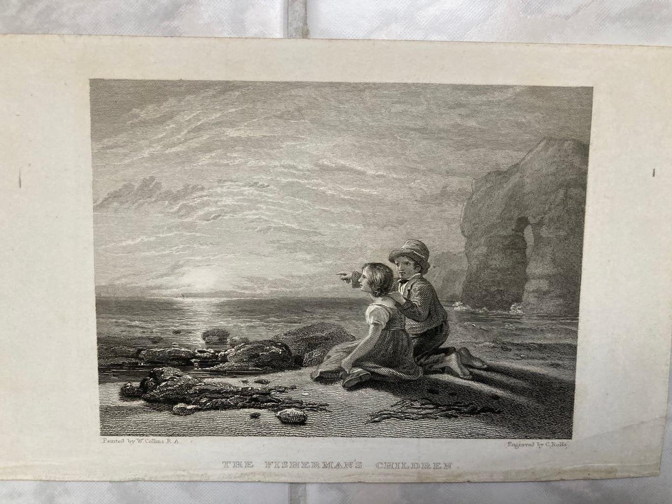 W. Collins, The fisherman's children, 1840, gravure, 10x8cm, Stadsgezicht, Ophalen of Verzenden, 10 cm, Gravure